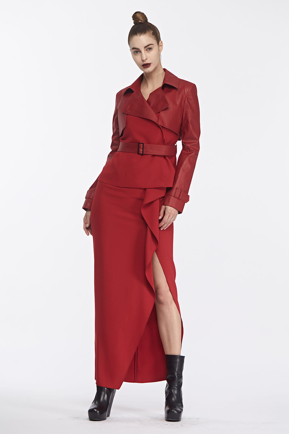 Draping Side Slit Skirt(RED)